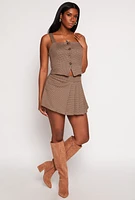 Womens Iris Houndstooth Pleated Skort, Brown, Size M