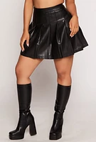 Womens Faux Leather High Waist Pleated Mini Skirt, Black, Size S