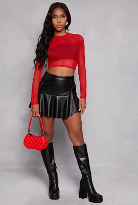 Womens Faux Leather Asymmetrical Skort, Black,