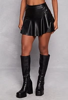 Womens Faux Leather Asymmetrical Skort, Black,