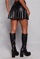 Womens Faux Leather Asymmetrical Skort, Black,