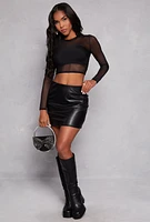 Womens Faux Leather Mini Skirt, Black, Size M