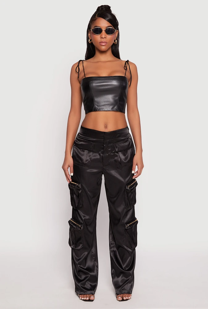Womens Satin Zip Cargo Pants, L
