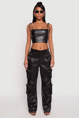 Womens Satin Zip Cargo Pants, L