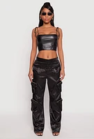 Womens Satin Zip Cargo Pants, L