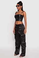 Womens Satin Zip Cargo Pants, L