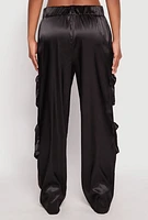 Womens Satin Zip Cargo Pants, L