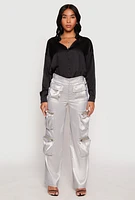 Womens Satin Zip Cargo Pants, S