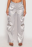 Womens Satin Zip Cargo Pants, S
