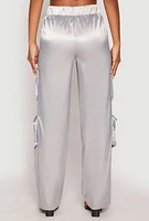 Womens Satin Zip Cargo Pants, Grey, Size S