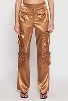 Womens Satin Zip Cargo Pants, Khaki,