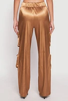 Womens Satin Zip Cargo Pants, Khaki, Size S