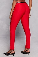 Womens Belted Hyperstretch Dress Pants, Red, Size M