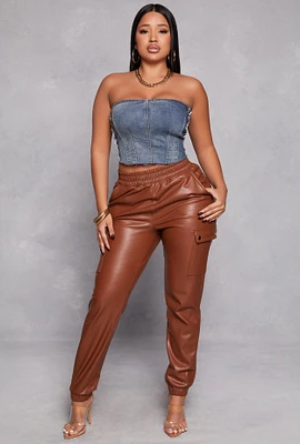 Womens Haute Monde Faux Leather Cargo Joggers,