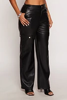 Womens Haute Monde Faux Leather Cargo Pants,