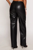 Womens Haute Monde Faux Leather Cargo Pants,