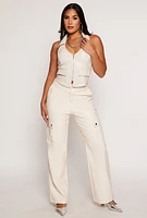 Womens Haute Monde Faux Leather Cargo Pants, White, Size M