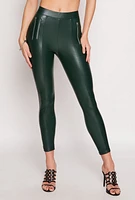 Womens Iris Faux Leather Zipper Detail Leggings, Green, Size L