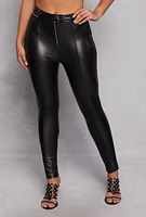 Womens Iris Faux Leather Pintuck Skinny Leg Pants, Black, Size M