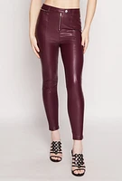 Womens Iris Faux Leather Pintuck Skinny Leg Pants, Burgundy, Size M