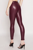 Womens Iris Faux Leather Pintuck Skinny Leg Pants, Burgundy, Size S