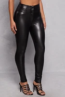 Womens Faux Leather Skinny Dress Pants, Black, Size S