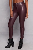 Womens Iris Faux Leather Skinny Pants, Burgundy, Size S