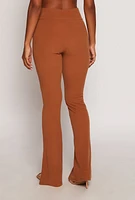Womens Pintuck Split Hem Pants, Brown, Size S