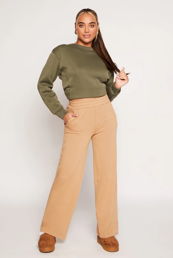 Womens Iris Wide Leg Pull On Sweatpants, Khaki, Size S