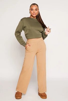 Womens Iris Wide Leg Pull On Sweatpants, Khaki, Size S