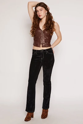 Womens Almost Famous Velvet Flocked Boot Leg Jeans,