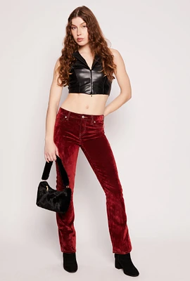 Womens Almost Famous Velvet Flocked Boot Leg Jeans, Red, Size 9