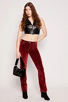 Womens Almost Famous Velvet Flocked Boot Leg Jeans, Red, Size 9