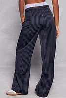 Womens Almost Famous Boxer Detail Pinstripe Pants, Blue, Size M