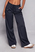 Womens Almost Famous Boxer Detail Pinstripe Pants, Blue, Size M