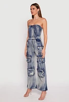 Womens Spoon Jeans Denim Acid Wash Cargo Jumpsuit, Blue,