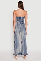 Womens Spoon Jeans Denim Acid Wash Cargo Jumpsuit, Blue,