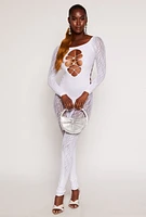 Womens Seamless Faux Pearl Cut Out Catsuit, White