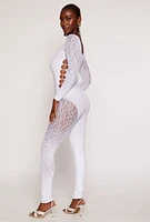 Womens Seamless Faux Pearl Cut Out Catsuit, White