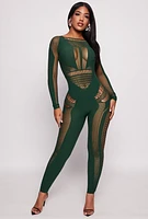 Womens Long Sleeve Cut Out Catsuit, Green