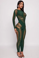 Womens Long Sleeve Cut Out Catsuit, Green