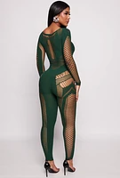 Womens Long Sleeve Cut Out Catsuit, Green