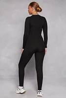 Womens Ribbed Knit Zip Front Long Sleeve Catsuit,