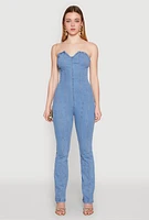 Womens Denim Pintuck Jumpsuit, Blue, Size XL