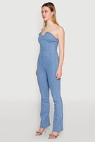 Womens Denim Pintuck Jumpsuit, Blue, Size XL