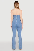 Womens Denim Pintuck Jumpsuit, Blue, Size XL