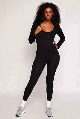 Womens Seamless Long Sleeve Catsuit, Black, Size S-M