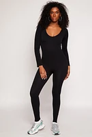 Womens Seamless Long Sleeve Catsuit, Black, Size L-XL