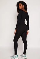 Womens Seamless Long Sleeve Catsuit, Black, Size L-XL