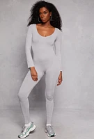 Womens Seamless Long Sleeve Catsuit, Grey, Size S-M